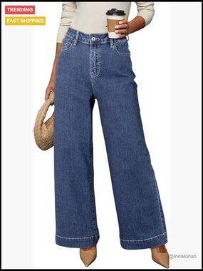 Women's High Waisted Wide Leg Jeans Stretch Denim Pants with Pockets